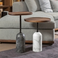 Table d'appoint moderne de luxe en bois de frêne avec plateau en marbre naturel, table basse ronde pour salon, hôtel
