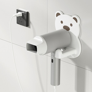 Sesame <strong>Lovely</strong> Bear Hair Dryer Storage Rack Bathroom Drill Free Wall Mounted Plastic <strong>Holder</strong> for Hair Dryer Mobile Phone Hanger - Product Image 4