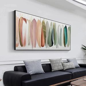 Cuadro Abstracto de Otoño con Tonos Rosa, Verde y Dorado, Arte de Pared Horizontal en Lienzo con Marco, Decoración Texturizada en 3D - Product Image 2