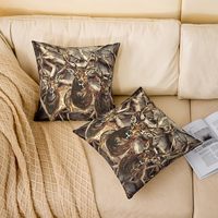 Housse de coussin en lin motif animal sauvage marron, 45 x 45 cm, idéale pour la décoration de canapé et de chambre d'enfant