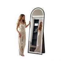 Grand miroir de salle de bain LED en forme d'arche, tactile intelligent, anti-buée, mural, éclairé, avec haut-parleur Bluetooth