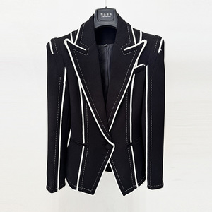 Elegante Giacca da Ufficio Formale a Maniche Lunghe, <span class=keywords><strong>Blazer</strong></span> <span class=keywords><strong>Nero</strong></span> con Cuciture a Contrasto e Risvolto a Punta per <span class=keywords><strong>Donna</strong></span> - Product Image 2