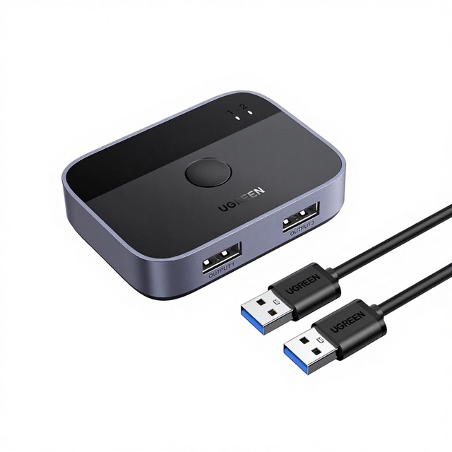 UGREEN USB 3.0 Aluminum Switch for 2 Computers-Keyboard Mouse Printer Scanner & Webcam Sharing with 2 Ports and USB Cables