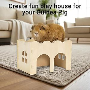 Nido de Madera para Cobayas, Casa para Hámsteres, Escondite para Animales Pequeños, Cama Interior Duradera, Estilo Rectangular Simple - Product Image 4