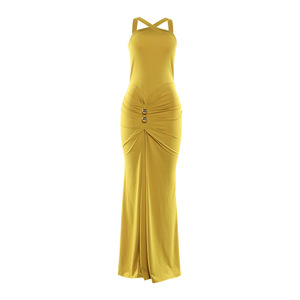 Vestido Maxi de un Solo Hombro con Fruncido y Detalles Dorados para Mujer, Vestido de Noche Ajustado sin Mangas para Eventos Formales - Product Image 4