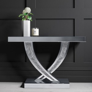 Crushed Diamond Furniture Hot Sales Sparkly Crushed Diamond Mirrored Console Table Living Room Furniture Entryway Hallway Table For Home Hotel