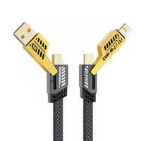 Cable de Carga Múltiple 4 en 1 Avanzado, 65W PD, Carga Rápida, Pantalla de Voltaje en Tiempo Real, Trenzado, para iPhone 16 Pro Max, Computadora, Pure