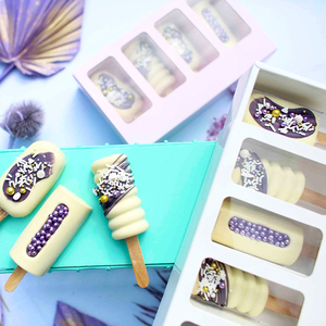 4 Pieces Fancy Popsicle Cakesicle Box Truffles Cheese Chocolate Bar Cake Sicles Box White Packaging Boxes With Clear Window