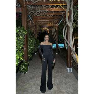 Black Chiffon <b>Jumpsuit</b> with Gathered Sleeves <b>Vintage</b> Print Formal/Casual Style Above Knee Length for Summer and Winter - Product Image 5