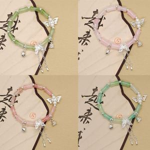 Bracelet en perles de bambou chinois tendance avec pendentif clochette et papillon, bijou en verre de qualité supérieure pour femme - Product Image 4