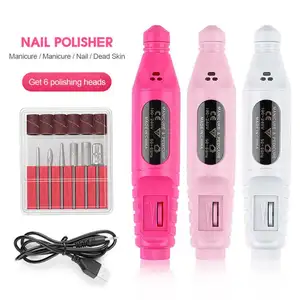 1Set Trivello Elettrico Del Chiodo Macchina Kit di Ricarica USB Manicure Macchina Pedicure 6 Punte di Levigatura File di Buffer Chiodo di Arte Del Chiodo penna