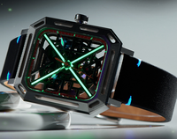 Montres automatiques lumineuses en acier, design usine et personnalisées, simili-squelette, pour marque privée