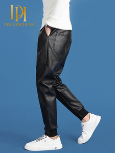 Men's Winter Casual Motorcycle <strong>Leather</strong> Pants Fashion Slim-Fit Black Samurai <strong>Leggings</strong> Straight Internet-Famous Design Spiritual - Product Image 2