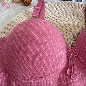 3308 # 高品質36-42女性用夏ブラジャーストライプワイヤレスブラジャー調整可能コットンコンバーチブルストラップブラ - Product Image 4