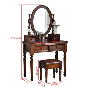Modern <strong>Walnut</strong> Brown Makeup Vanity Set Standing Lighted Mirror Stool Turned Legs Bedroom <strong>Dressing</strong> <strong>Table</strong> for Bathroom/Living Room - Product Image 6