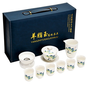 Juego de té de porcelana blanca de alta gama Yangzhiyu, vajilla de té Kung Fu de jade de grasa de cordero, juego completo de cerámica Dehua en caja de regalo para negocios - Product Image 5