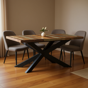 Table à manger en bois récupéré, rectangulaire, pieds noirs, style industriel, mobilier pour la maison, 6 places - Product Image 2
