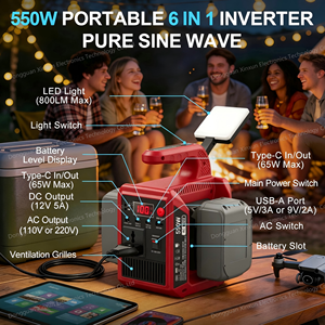 Générateur d'énergie 550W à onde sinusoïdale pure 110-240V pour batterie lithium 18V, usage domestique, urgence, travail, voyage, batterie non incluse - Product Image 5