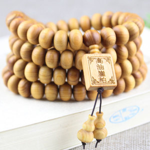 Bracelet de perles Abacus en cyprès huilé de haute qualité, 108 perles 8x12mm, bijoux en bois vieilli, origine Hangzhou - Product Image 1