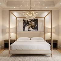 RH Luxuriöses Antikes Französisches Möbelstück Handgefertigtes Massivholz-Queensize-Bettgestell mit Baldachin FABRIC Kollektion