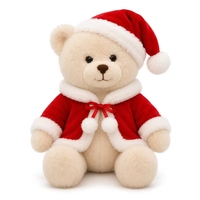 Ours en peluche de Noël personnalisé avec broderie du logo IES, rembourrage en coton PP, doublure en maille, garniture en fausse fourrure, chapeau de Père Noël et manteau