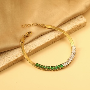 Luxury Adjustable Baguette Bracelet Colorful Shining 18k <b>Gold</b> <b>Plated</b> Zircon Bracelet Stainless Steel <b>Bangle</b> for Women - Product Image 2