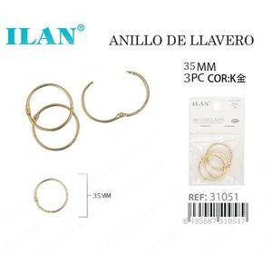 Anneau porte-clés Iln 35 mm en fer plaqué or pour porte-clés et reliure - Product Image 3