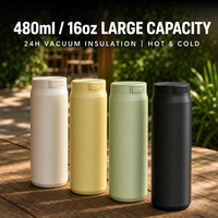 Bouteille d'eau isotherme sous vide en acier inoxydable 24H, 480 ml, avec couvercle coulissant à une main, verrou de sécurité, anti-fuite, gourde de voyage, compatible OEM