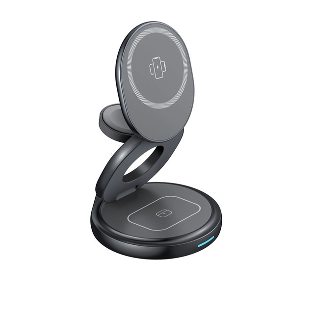 3 in 1 360 Foldable Magnetic Wireless Charger 15W/10W ABS Zinc Alloy Silicone Fast Charging for iPhone & IWatch