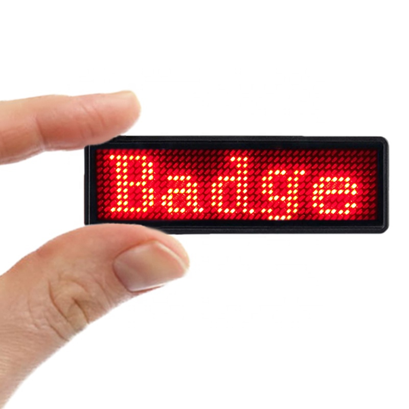 wearable mini screen reusable magnet name tag led flashing digital waiter badge