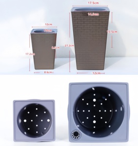 Jardinière carrée moderne à motif de briques 3D pour intérieur/extérieur, grande jardinière en plastique avec <span class=keywords><strong>arrosage</strong></span> automatique - Product Image 4