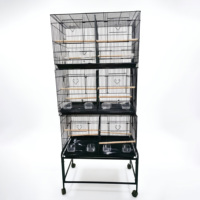 Cage à oiseaux en fer à 3 niveaux, finition thermolaquée écologique, plateau en plastique multi-compartiments, capacité de 25 lb, pour l'élevage d'animaux de compagnie - Vente en gros