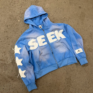 Felpa con cappuccio da uomo con Zip Vintage lavata con acido stampato in stile Street personalizzato stile OEM - Product Image 2