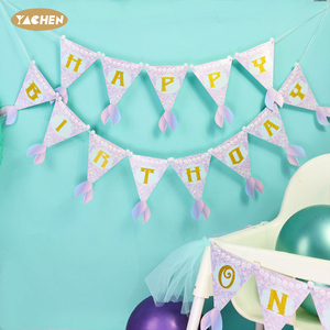 Bannière Joyeux Anniversaire Sirène Bleue et Violette YACHEN <span class=keywords><strong>pour</strong></span> Enfants sur le Thème de la Sirène 1er Anniversaire Baptême Décoration de Fête - Product Image 1