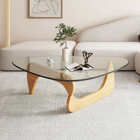 Table en verre trempé de forme irrégulière, vente en gros d'usine, avec cadre en MDF massif pour salon, chambre à coucher, petit espace, meuble d'appoint