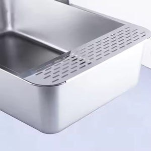 Bac à litière <span class=keywords><strong>pour</strong></span> chat extra-large en acier inoxydable-Conception semi-ouverte étanche, <span class=keywords><strong>marchepied</strong></span> antidérapant et nettoyage facile - Product Image 4