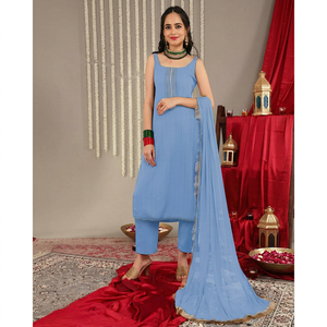 Premium Spider Georgette 3-teiliges besticktes Kurta-Hosen-Set für Damen mit Chiffon-Dupatta - Product Image 1