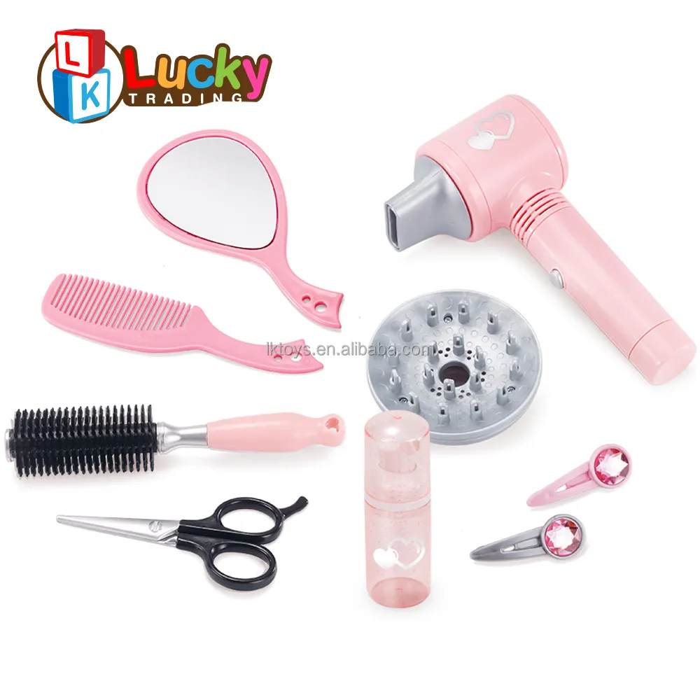 2024 New Style Kids Pretend Play Salon Haarschnitt Spielzeug Make-up Spielzeug Haartrockner Set für Mädchen