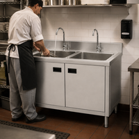Évier de cuisine professionnel en acier inoxydable 304, double bac, avec meuble intégré, pour hôtels et usage domestique, auto-nettoyant, finition brossée