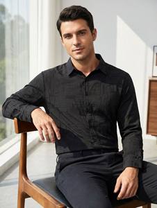 <span class=keywords><strong>Chemise</strong></span> <span class=keywords><strong>Homme</strong></span> Rétro à Col Rabattu en Soie Spandex, Manches Longues, Couleur Unie, D<span class=keywords><strong>éco</strong></span>ntractée, pour Printemps-Été – Vente en Gros - Product Image 2