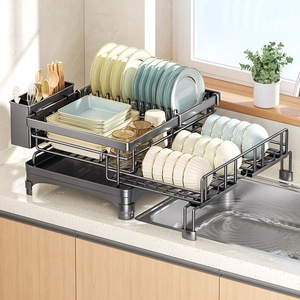 Égouttoir à vaisselle pliable de qualité supérieure, double couche, extra large, réglable, à 2 niveaux, extensible, pour serviettes et vaisselle - Product Image 1