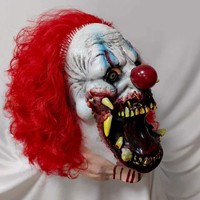 Masque de Clown Maléfique aux Cheveux Rouges pour Halloween, Masque en Latex, Accessoire de Costume Effrayant pour Fête, Cosplay, Accessoires Réalistes pour Halloween