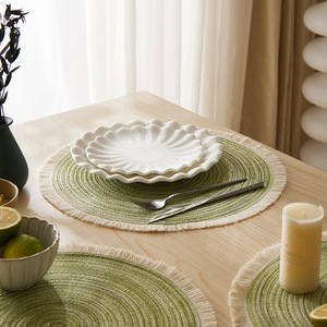 Nordic Heat Insulation Placemat Oval Woven Polyester Cotton Table Mat Solid Color For Dining Use - Product Image 4