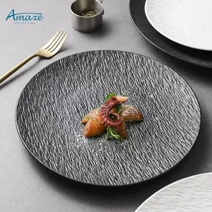 Wholesale nordic elegant kitchen black sushi salad serving plates sets dinnerware ceramic dinner dishes plates