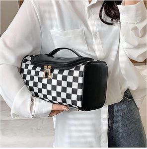 New Arrival <b>Makeup</b> <b>Brush</b> Bag <b>Case</b> Cosmetic Bag Pouch Storage Handle Houndstooth Pattern Cosmetic Bag - Product Image 2