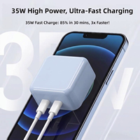 Chargeur rapide double USB-C 35W, prise EU, adaptateur mural 2 ports Type-C PD, bloc de charge mini coloré pour iPhone Samsung OEM