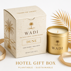 Boîte à bougies en papier grainé imprimée sur mesure <span class=keywords><strong>Oasis</strong></span> Desert 8oz, vente en gros, logo personnalisé, hôtel, palmier, cadeau durable - Product Image 1