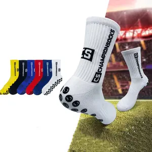 Chaussettes d'entraînement de football professionnel antidérapantes en silicone et polyester absorbant la sueur