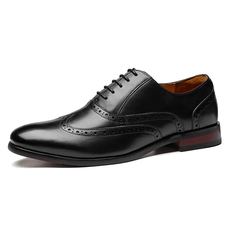 Spring Men's Formal Leather Shoes Genuine Leather Business Shoes Block Carved British Oxford Men's Leather Shoes Plus Size