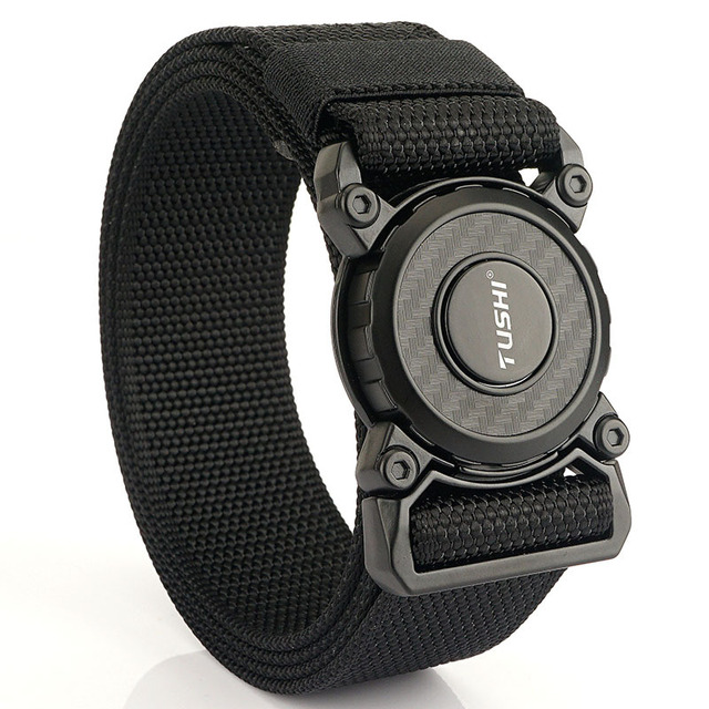 Men's Heavy Duty Nylon Tactical Belt Quick Release Buckle Outdoor Survival High Strength Personal Defense Equipment Black